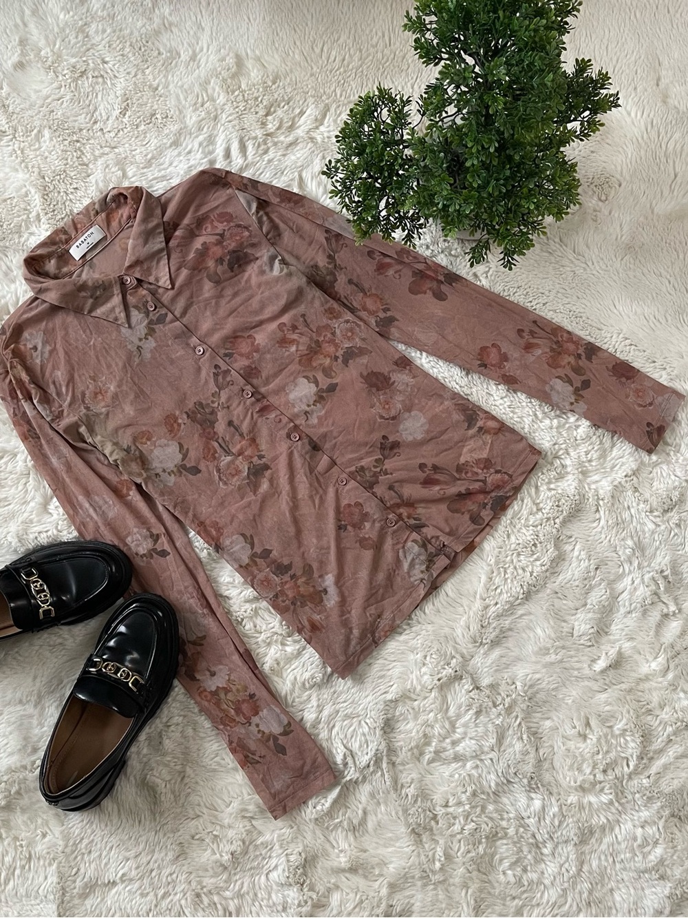 Aritzia Babaton Sheer Mesh Floral Blouse Rose M